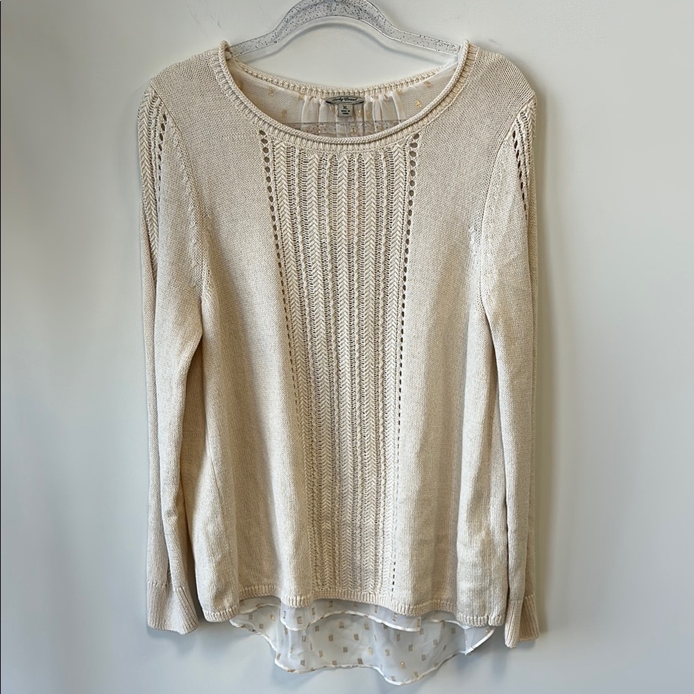 Lucky Brand Sz XL Cream Long Sleeve Crew Neck Sweater • NWT!